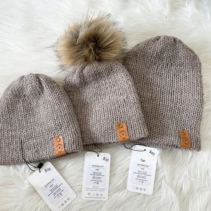 Kids, Tan Brown Knitted Toque, Beanie, Pompom hat, mommy and me, baby hat…
